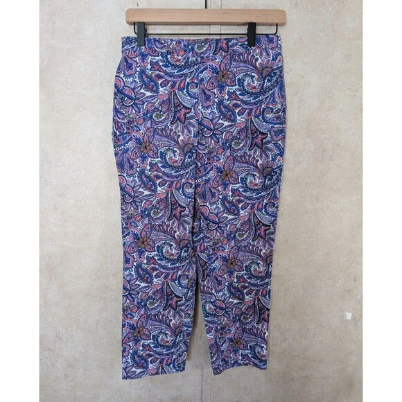 Isaac Mizrahi Live Pants Women’s 8P Purple Paisley Crop Pull On Mid Rise - Picture 2 of 10